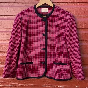 Vintage Pendleton Wool Pink & Black Houndstooth Blazer Jacket Women's Size 14